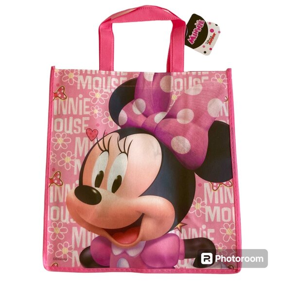 Disney Minnie Mouse Shopper Tote Bag Grocery Beach Shopping Bow Dots Pink - Picture 1 of 9